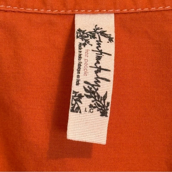Free People POWER MOVE Button Down Woven Bodysuit orange red SZ L cotton - Picture 7 of 11